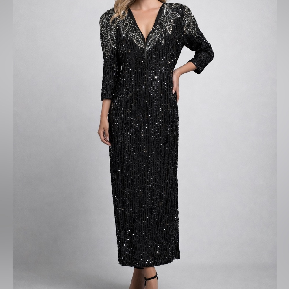 Vintage Silk Beaded Evening Dress